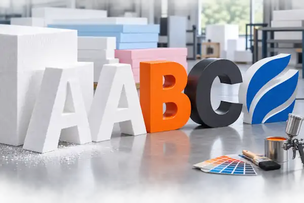 Geschnittene und lackierte Buchstaben und Logos aus EPS und XPS
